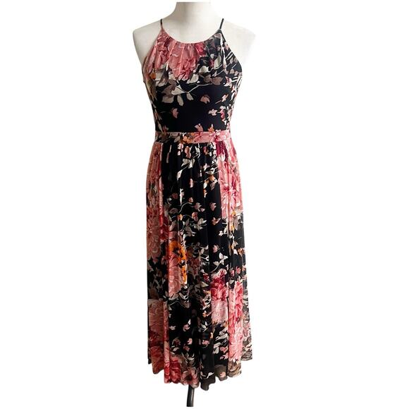 Alexa B Nites Floral Halter Maxi Dress Size 6 Multicolor Mesh Fall Wedding Guest - Picture 1 of 12